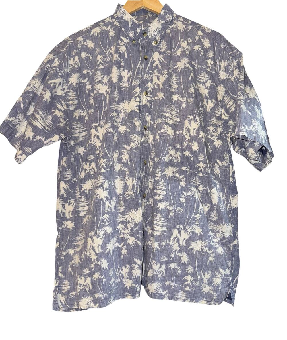 Vintage Big Dogs Hawaiian Tropical‎ Button Up Shirt Mens Large Vacation Resort